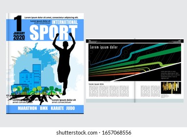 Printing magazine with sport subject in background, easy to editable vector