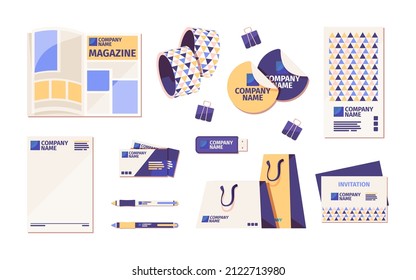 Printing Material Icon. Business Flyers Advertising Brochures Leaflets Visit Cards Magazines Garish Vector Flat Colored Pictures Set