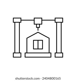 Baukastenbau, Liniensymbol. Haus aus vorgefertigten Paneelen. Moderne und schnelle Technik im Bauwesen und in der Architektur. Bearbeitbarer Strich. Vektorgrafik