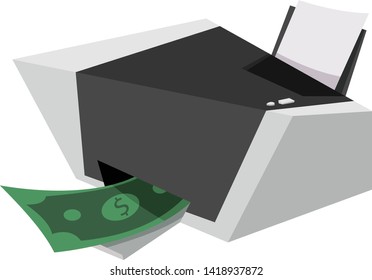 Printing money. Flat vector illustration in cartoon style isolated on white background. 