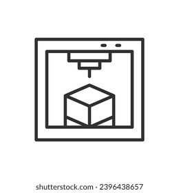 Printing on 3D printer, linear icon. Three-dimensional printing. Line with editable stroke