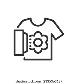 Printing on clothes, T-shirt with picture, linear icon. Line with editable stroke