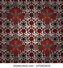 For printing on fabric, scrapbooking, gift wrapping. Vector seamless vintage pattern in white, brown and red colors.