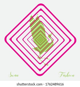Printing on garments - Green swan, outlined purple envelope. Ideal for prints on fabric, prints, open advertising.