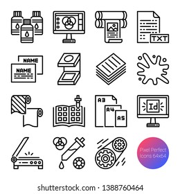 printing outline icons, vector pixel perfect design, editable stroke