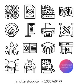 printing outline icons, vector pixel perfect design, editable stroke