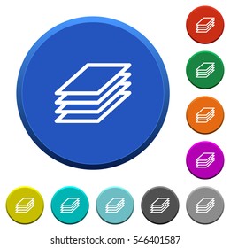 Printing papers round color beveled buttons with smooth surfaces and flat white icons