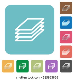 Printing papers white flat icons on color rounded square backgrounds