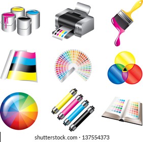 Printing And Polygraph Colors Icons Detailed Vector Set