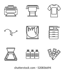 Printing in polygraphy icons set. Outline illustration of 9 printing in polygraphy vector icons for web