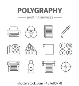 Printing polygraphy line icons set. Printing elements. Vector infographic.