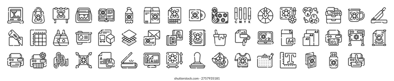 Printing Press Printer Ink Paper Icon Collection