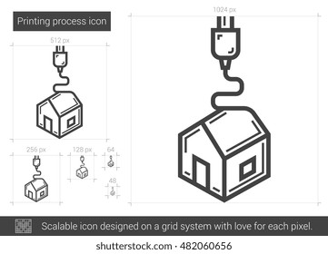 Printing process vector line icon isolated on white background. Printing process line icon for infographic, website or app. Scalable icon designed on a grid system.