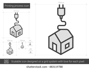 Printing process vector line icon isolated on white background. Printing process line icon for infographic, website or app. Scalable icon designed on a grid system.