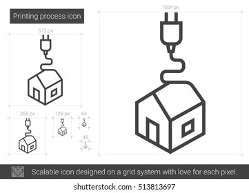 Printing process vector line icon isolated on white background. Printing process line icon for infographic, website or app. Scalable icon designed on a grid system.