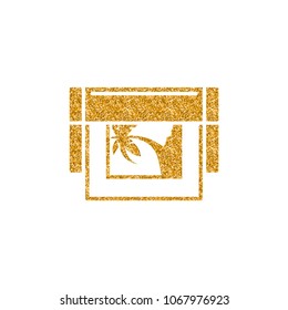 Printing proof icon in gold glitter texture. Sparkle luxury style vector illustration.