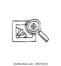 Printing quality control icon in doodle sketch lines. Print shop service publisher desktop publishing