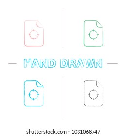 Printing registration mark hand drawn icons set. Cmyk quality control. Color brush stroke. Isolated vector sketchy illustrations