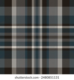 Printing seamless textile pattern, sexy tartan texture fabric. Menu plaid background vector check in black and dark colors palette.
