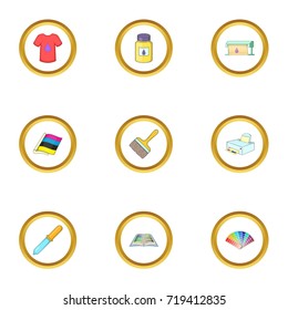 Printing service icons set. Cartoon style set of 9 printing service vector icons for web design