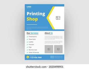 Plantilla de folleto de la tienda de impresión. Diseño de plantillas de carteles para panfletos de los servicios de impresión de prensa