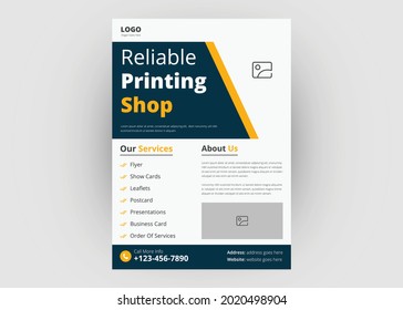 Printing shop flyer template. Press printing services flyer poster leaflet template design