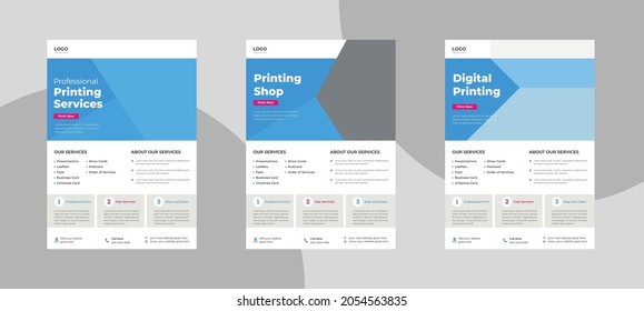 printing shop flyer template. Press printing services flyer poster leaflet template design