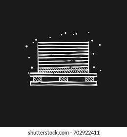 Printing stack icon in doodle sketch lines. Print shop service publisher desktop publishing