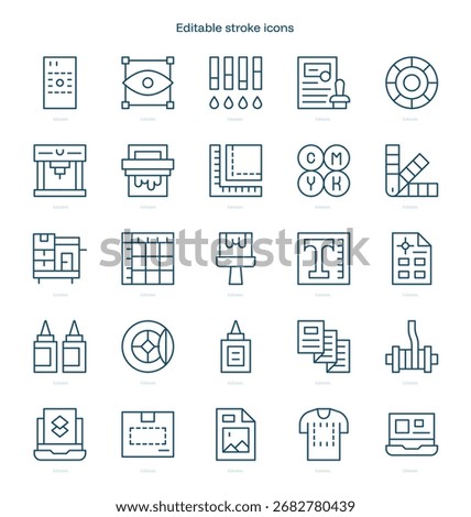 Printing stroke icon. Printing line icon set. editable stroke icon pack