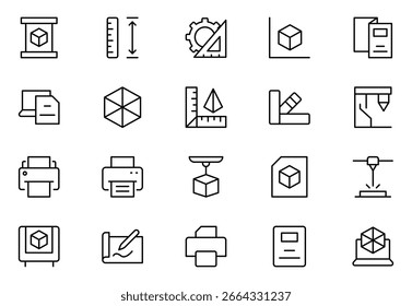 Printing Technology Icon set. Outline icon set of printing techniques: screen print frame, ink squeegee, heat press,