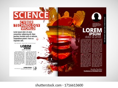 Printing technology magazine with 3D rendering background easy to editable