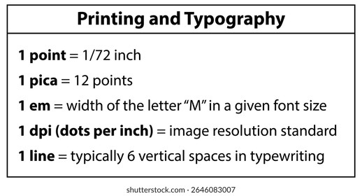 Printing typography guide points pica em dpi line inch font size image resolution typewriting vertical spaces