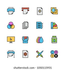 Printing vector icon set in colorful outline style