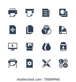 Printing vector icon set in glyph style