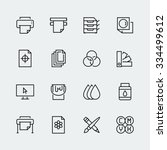 Printing vector icon set in thin line style
