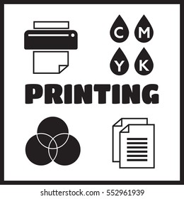 Printing vector icons. Palette and printer set