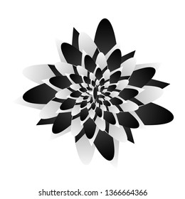 For printing and web 3d object. Black and white optical flower illusion. Black and white fractal background. Surrealism and Op-Art. Shine flower background - Fractal Art.