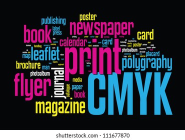 Printing Word Cloud vector concept illustration on black