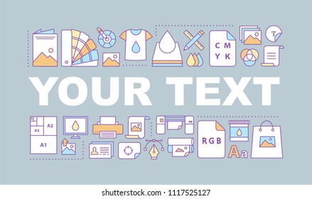 Printing word concepts banner. Polygraphy and typography. Graphic design. Printers, color models, mockups. Isolated lettering typography idea with linear icons. Vector outline illustration