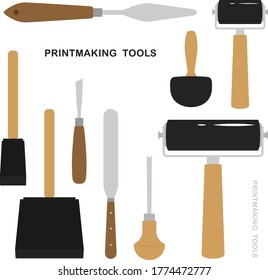 Printmaking Tools Collection Flat Illustration Style