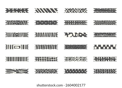 Printmaking Washi Tape Black and White grunge ink texture set.  Seamless pattern imprinted
