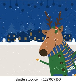 PrintMerry Christmas and Happy New Year winter holidays greeting card with deer. Vector illustration
