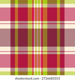 Padrão de impressão tartan check, dia dos namorados tecido de fundo sem costura. Vetor diário textura xadrez têxtil em vermelho e cores claras paleta.