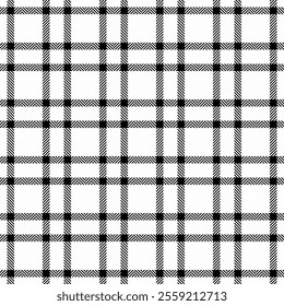 Printout tartan check pattern, paper textile vector texture. Scotland seamless plaid background fabric in white and black colors palette.