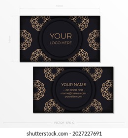 Print-ready black business card design with luxurious patterns. Business card template with vintage ornament.