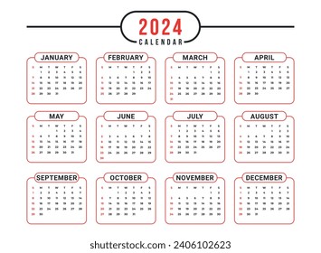 Print-ready colorful desk calendar design template 2024. Week start Sunday corporate vector illustration. Happy new year 2024