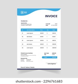 Print-Ready Creative Invoice Template for Corporate Businesses. Corporate invoice design with abstract elements for a unique touch