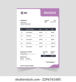 Print-Ready Creative Invoice Template for Corporate Businesses. Corporate invoice design with abstract elements for a unique touch