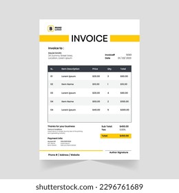 Print-Ready Creative Invoice Template for Corporate Businesses. Corporate invoice design with abstract elements for a unique touch