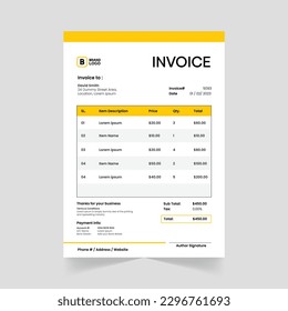 Print-Ready Creative Invoice Template for Corporate Businesses. Corporate invoice design with abstract elements for a unique touch
